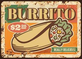 messicano burrito arrugginito metallo cartello asse, veloce cibo vettore