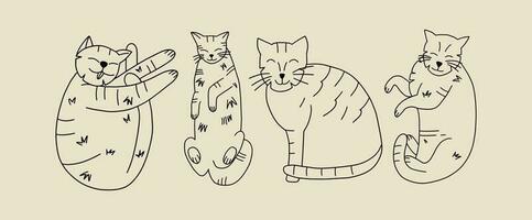 un' impostato di divertente carino gatti nel diverso pose nel scarabocchio stile. collezione nel diverso pose di animali domestici. vettore illustrazione