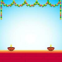 indiano Festival floreale ricezione decorazione per indiano indù vacanza o nozze casa decorazione con parete olio lampada. vettore