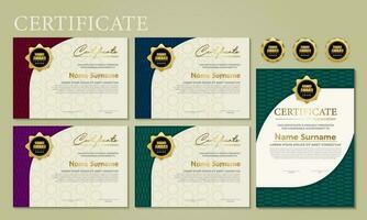 certificato modello di premio, colore oro e sfumatura blu. contiene un certificato moderno con un distintivo d'oro. vettore