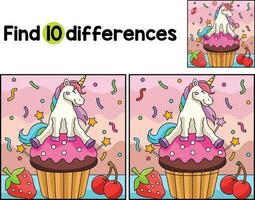 unicorno seduta su un' Cupcake trova il differenze vettore