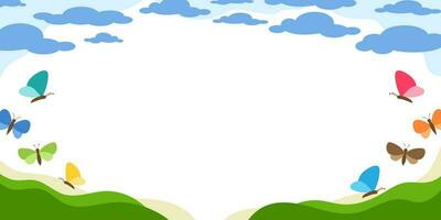 astratto paesaggio con farfalla e nube sfondo bandiera vettore