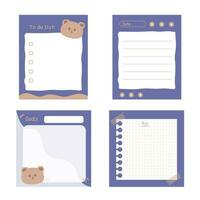 adorabile orso bloc notes collezione, carino mano disegnato taccuino etichetta, promemoria pad, viola bloc notes, per fare elenco Nota pad, appiccicoso nastro vettore