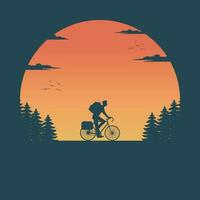 uomo equitazione bicicletta viaggio su paesaggio natura vettore
