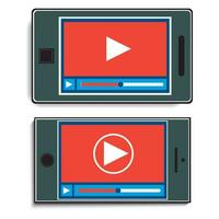 Due mobile telefoni con Guardando un' video. vettore illustrazione