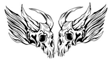 tatuaggio e t camicia design nero e bianca mano disegnato capra cranio incisione ornamento vettore