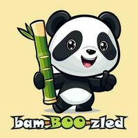 un' cartone animato panda con un' bambù maglietta design vettore
