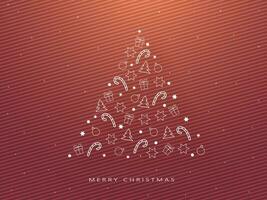 creativo natale albero fatto di scarabocchio Festival elemento su lucido Marrone e rosso a strisce sfondo per allegro Natale celebrazione. vettore