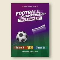 calcio campionato torneo manifesto design con partecipare squadra un' vs B nel viola e verde colore. vettore