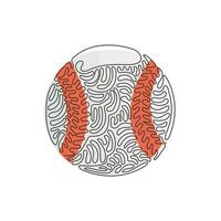 palla da baseball in pelle con disegno a linea continua singola. gioco sportivo tradizionale americano. baseball. palla da baseball e mazze. stile ricciolo a spirale. illustrazione vettoriale di disegno grafico dinamico di una linea