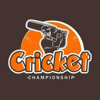cricket campionato concetto con etichetta stile battitore giocatore su grigiastro viola sfondo. vettore