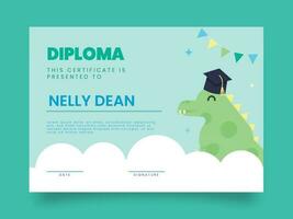 diploma certificato premio modello design con dinosauro indossare sparviere. vettore