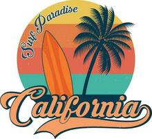 Surf Paradiso California maglietta design vettore illustrazione