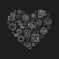 io amore chatbot tecnologia linea cuore argento bandiera - vibrazione Bot vettore illustrazione su buio sfondo