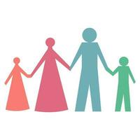 famiglia personaggio icona multicolore nel semplice figure. figli, papà e mamma In piedi insieme. vettore