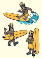 impostato di Vintage ▾ Immagine di tiki fare surf vettore