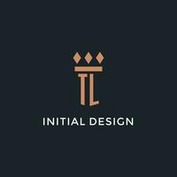 tl logo iniziale con pilastro icona disegno, lusso monogramma stile logo per legge azienda e procuratore vettore