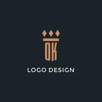 ok logo iniziale con pilastro icona disegno, lusso monogramma stile logo per legge azienda e procuratore vettore