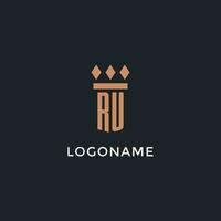 ru logo iniziale con pilastro icona disegno, lusso monogramma stile logo per legge azienda e procuratore vettore