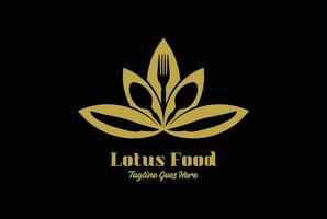 d'oro loto con cucchiaio forchetta coltello per natura Salute cibo logo design vettore