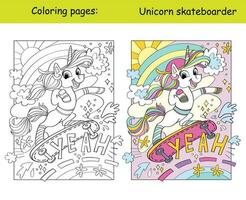 carino e freddo unicorno colorazione e modello vettore