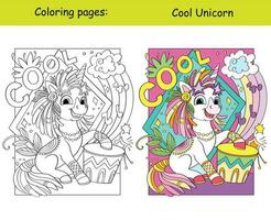 unicorno hippie colorazione e modello vettore illustrazione