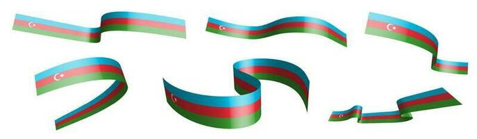 impostato di vacanza nastri. bandiera di azerbaijan agitando nel vento. separazione in inferiore e superiore strati. design elemento. vettore su bianca sfondo