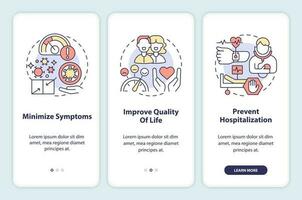 obiettivi di cronico malattia gestione onboarding mobile App schermo. Procedura dettagliata 3 passaggi modificabile grafico Istruzioni con lineare concetti. ui, ux, gui modello vettore