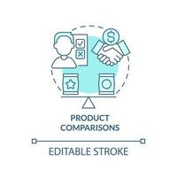 Prodotto confronti turchese concetto icona. soddisfare per affiliato sito web astratto idea magro linea illustrazione. isolato schema disegno. modificabile ictus vettore