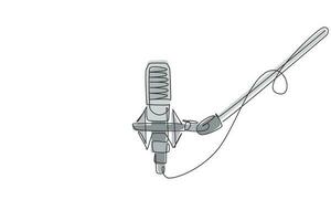 microfono continuo a una linea isolato con tracciato di ritaglio. microfono a condensatore per la registrazione vocale in studio. concetto di attrezzatura per la registrazione del suono. illustrazione grafica vettoriale di disegno a linea singola