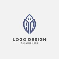 ak logo con foglia forma, pulito e moderno monogramma iniziale logo design vettore