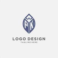 pk logo con foglia forma, pulito e moderno monogramma iniziale logo design vettore