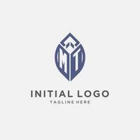 mt logo con foglia forma, pulito e moderno monogramma iniziale logo design vettore