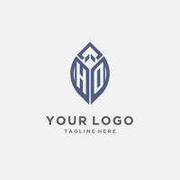 ho logo con foglia forma, pulito e moderno monogramma iniziale logo design vettore