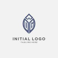 og logo con foglia forma, pulito e moderno monogramma iniziale logo design vettore