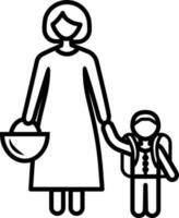 madre prende sua figlio per scuola icona vettore illustrazione