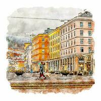 Bergen Hordaland acquerello schizzo mano disegnato illustrazione vettore