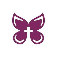 attraversare Chiesa farfalla volante creativo logo vettore