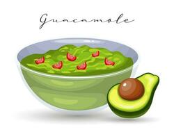 avocado guacamole salsa con pomodori e cipolle, latino americano cucina. nazionale cucina di Messico. cibo illustrazione, vettore