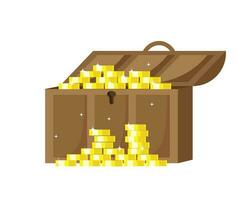 oro monete nel un vecchio di legno il petto. attività commerciale icona, illustrazione, icona, vettore