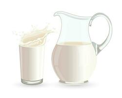 un' brocca di latte e un' bicchiere di latte su un' bianca sfondo. salutare bevanda illustrazione, vettore