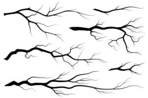 set di sagome di albero di ramo nero o alberi nudi. illustrazioni isolate disegnate a mano. vettore