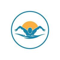 semplice nuoto piscina silhouette, nuotatore atleta su mare oceano acqua onda logo design vettore