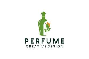 profumo bottiglia silhouette logo design con creativo astratto floreale essenza vettore