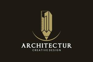 edificio architettura logo design con creativo matita concetto vettore