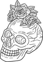 Halloween cranio con un' rosa isolato colorazione pagina vettore