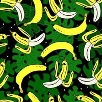 seamless con foglie tropicali e banane. illustrazione vettoriale. motivo colorato per abiti estivi. vettore