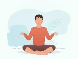 il tipo di un' forte costituzione fisica si siede meditando. meditazione. cartone animato stile. vettore