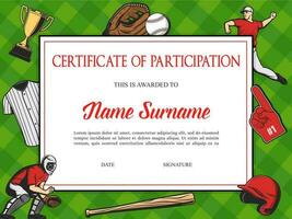 certificato di partecipazione baseball torneo vettore