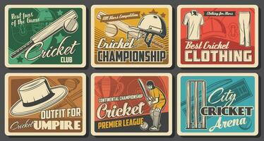 cricket Vintage ▾ manifesti, sport gioco palle e pipistrelli vettore